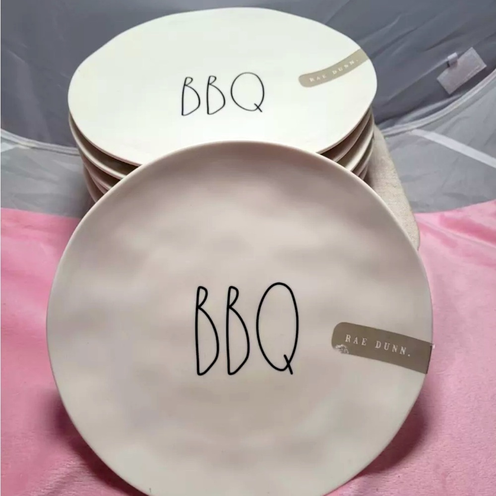 New Rae Dunn Melamine Summertime Set of 6 BBQ 8" Plates Indoor/Outdoor